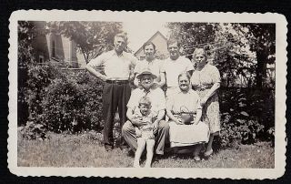 Vintage Antique Photograph Group Of People Sitting In The Backyard