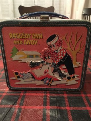 Vintage Raggedy Ann And Andy Metal Lunch Box Aladdin With Thermos