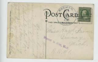 Mr Fancy Cancel Reeman Mich Dpo Hotel Dehass Fremont Mich 1911 Postcard 1068