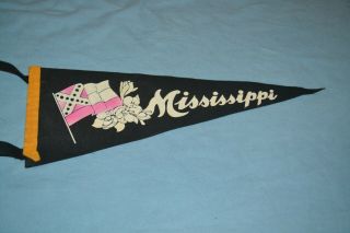 Vtg Mississippi State Flag Flower Pennant Souvenir 17 "