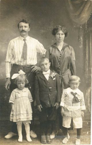 1920 Family Portrait In Studio Two Boys & Girl Rppc