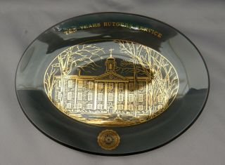 Rutgers University 10 Ten Year Service Award.  Dark Gray Glass Dish W Gold Image