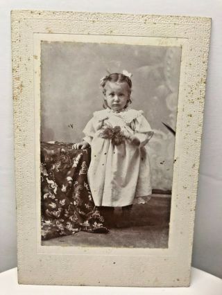 Vintage Photo Cabinet Card Victorian Little Girl With Flowers Named Grace Tucker