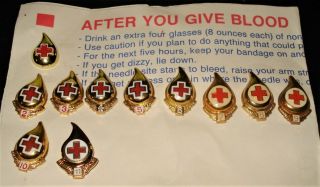 Red Cross Blood Donor Pins 1 2 3 4 5 6 7 8 9 10 11 Gallons
