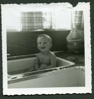Unusual Vintage Photo Boy In Kitchen Sink 983011