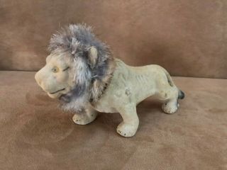Vintage Flocked Lion Nodder Bobble Head G Hong Kong Toy 8 " Figure Animal Wobble