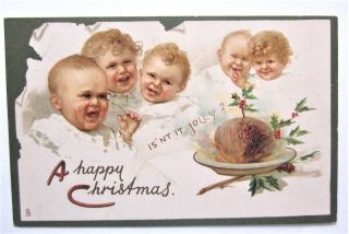 Tuck Babies With Plum Pudding Happy Christmas Postcard Series C167