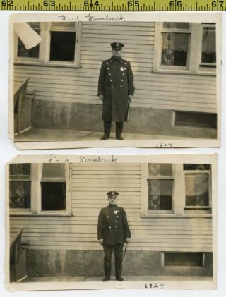 (2) Vintage 1924 Police Photos / Policeman On Beat In Great Coat With Nightstick