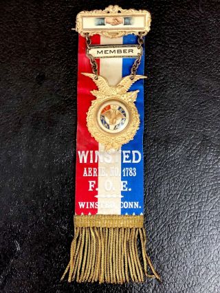 Vintage Fraternal Order Of Eagles Pin And Ribbon,  Aerie 1783 Winsted Conn