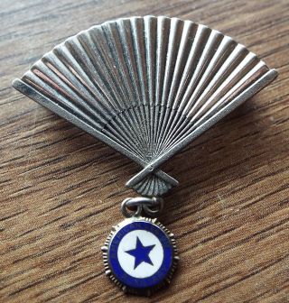 Old Sterling Silver Folding Fan American Legion Auxiliary Medal Pin Military
