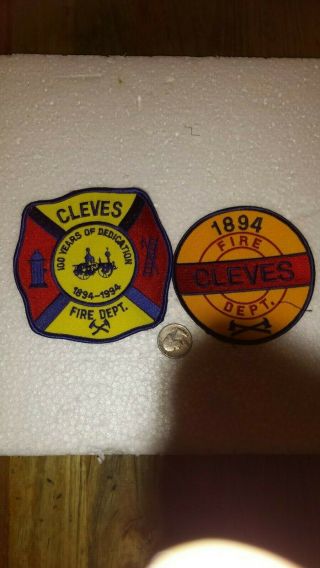 2 Vintage Cleves Ohio Fire Department Patches