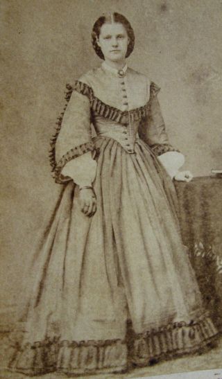 Antique Civil War Era Cdv Photo Lovely Young Woman In Ruffled Hoop Dress Ny Ny