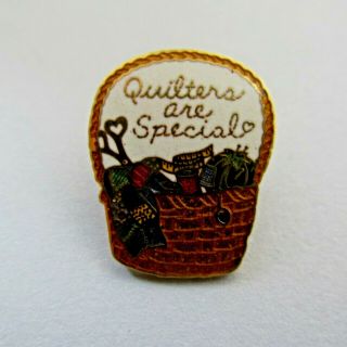 Vintage Quilt Quilting Lapel Hat Pin Quilters Are Special Enamel Notions Basket