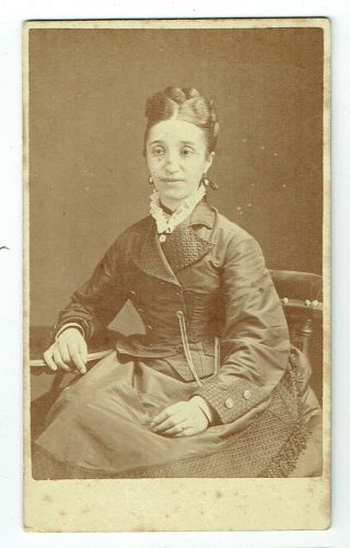 Victorian Cdv Photo Lady Seated Plaited Hair Leicester Photographer