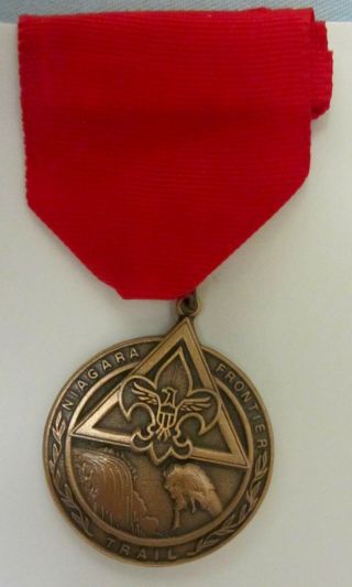 Vtg 1984 Niagara Frontier Trail Medal Boy Scout Oa Bsa Pin Award Badge Red Ribon