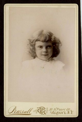 Antique Photo Cabinet Card CUTE LITTLE GIRL FASHION by PEARSALL ALBANY N Y 2