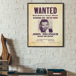 John Dillinger Depression Era Gangster 1934 Wanted Poster Bank Robber fine print 2