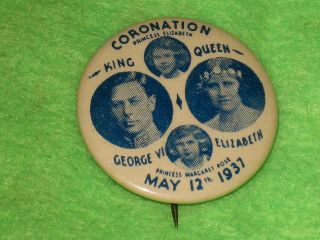 Rare Pinback Coronation Of King George And Queen Elizabeth 1937