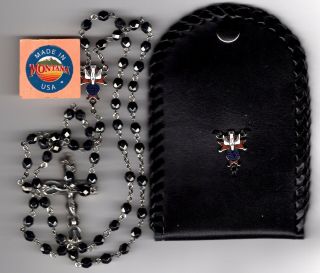 Knights Of Columbus - Black Pouch,  Gunmetal Glass Beads
