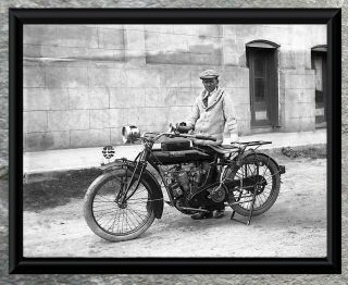 Classic.  Man Riding Early Indian Motorcycle.  Antique 5x7 Photo Print