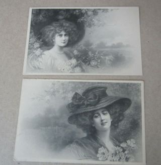2 Old Vintage C.  1910 - R.  R.  V.  Wichera - Women - Art Postcards - M.  M.  Vienne