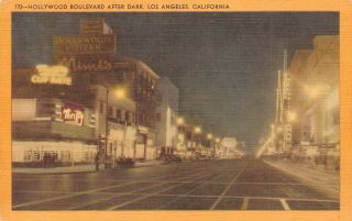 Los Angeles Ca Hollywood Blvd Night Lights Thrifty Citizen Newspaper 1940s Linen
