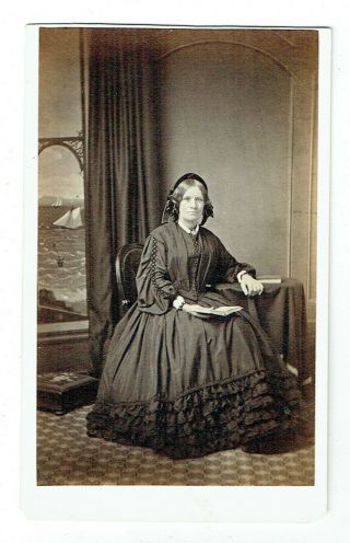 Victorian Cdv Photo Lady Long Dress Seated Lewes Photographer