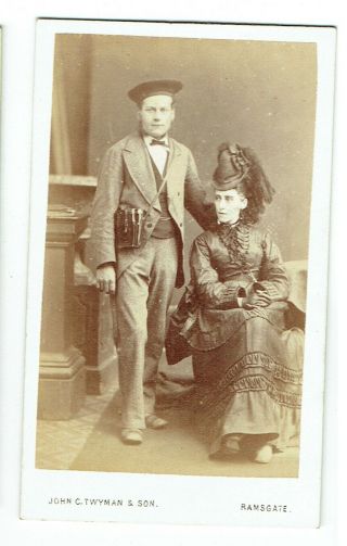 Victorian Cdv Photo Young Couple Lady Seated Ramsgate Photographer