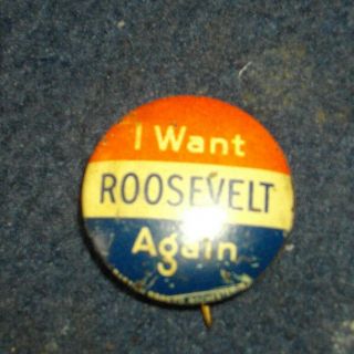 1936 Fdr Re - Election Campaign Pinback Button 