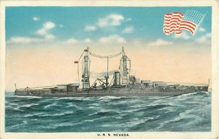 C1910 Uss Nevada - United States Miltary Ship Patriotic Postcard