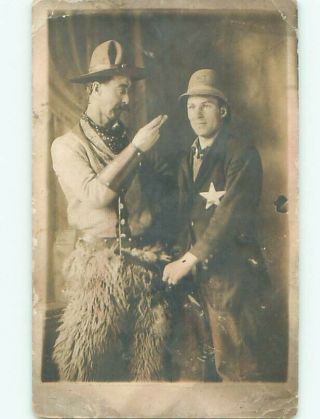 Rppc Pre - 1918 Western Men In Sheriff And Cowboy Costumes Ac7668
