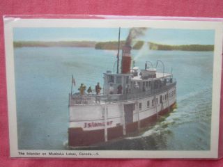 Steamer " Islander " On Muskoka Lakes,  Canada Vintage Coloured Postcard C.  1940 