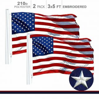 2 - Pack | American Flag Us Usa | 3x5ft | Embroidered Stars,  Sewn Stripes