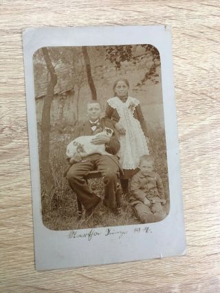 1916 Photo Postcard Rppc German Or Dutch Children And A Giant Bunny Rabbit