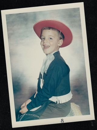 Antique Vintage Photograph Adorable Little Boy Wearing Cowboy Outfit & Hat