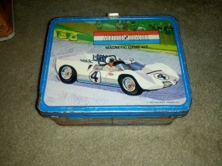 Auto Race Magnetic Game Vintage Metal Lunch Box,  King Seeley 1967