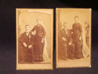 Bride & Groom 2 Antique Cdv Portraits By Chas Loops Milwaukee