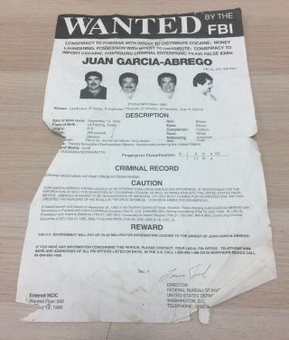 Orig.  Fbi Wanted Poster,  1995 Juan Garcia - Abrego Gulf Cartel Cocaine Drug Lord C3