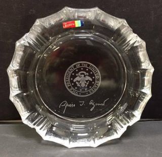 Vintage Fostoria Crystal Ashtray Signed By Vice President Spiro T.  Agnew,  Nr
