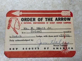 1961 Order Of The Arrow Membership Card Metab 216 Missouri