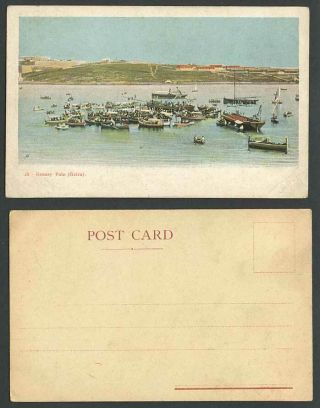 Malta Old Postcard Greasy Pole Gzira Dghaisa Maltese Fishing Boats Harbour Hills