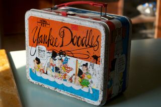 Vintage 1970s Yankee Doodles Metal Lunch Box Red White Blue Thermos Brand