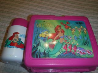 Vintage 1990s Pink Disney The Little Mermaid Lunch Box And Thermos