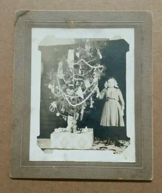 Victorian Christmas Tree With Toys And Young Girl,  Vintage Photo,  1890 