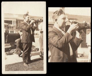 Photographer Man Aims Kodak Camera On Street 1920s Vintage Photo