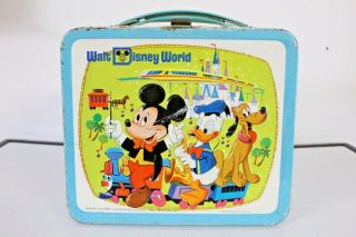 Vintage 1970s Aladdin Walt Disney World Embossed Metal Lunchbox With Thermos