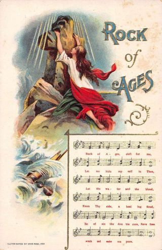 Religious Greetings Rock Of Ages Song Card Vintage Postcard Jf685744