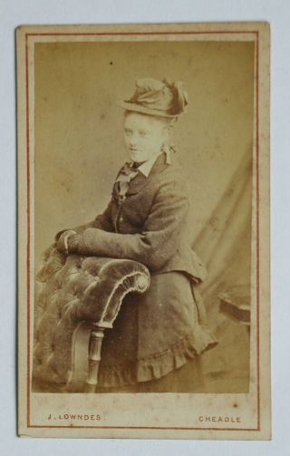 Cdv.  Portrait Of A Finely Dressed Young Woman.  J.  Lowndes,  Cheadle.  1870s