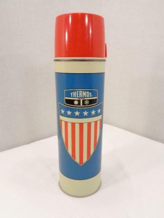 Vtg 1975 King Seely Thermos Red White Blue Us American Flag Shield