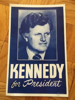 1980 Ted Kennedy For President Poster Blue 14 " X22 " Cardboard